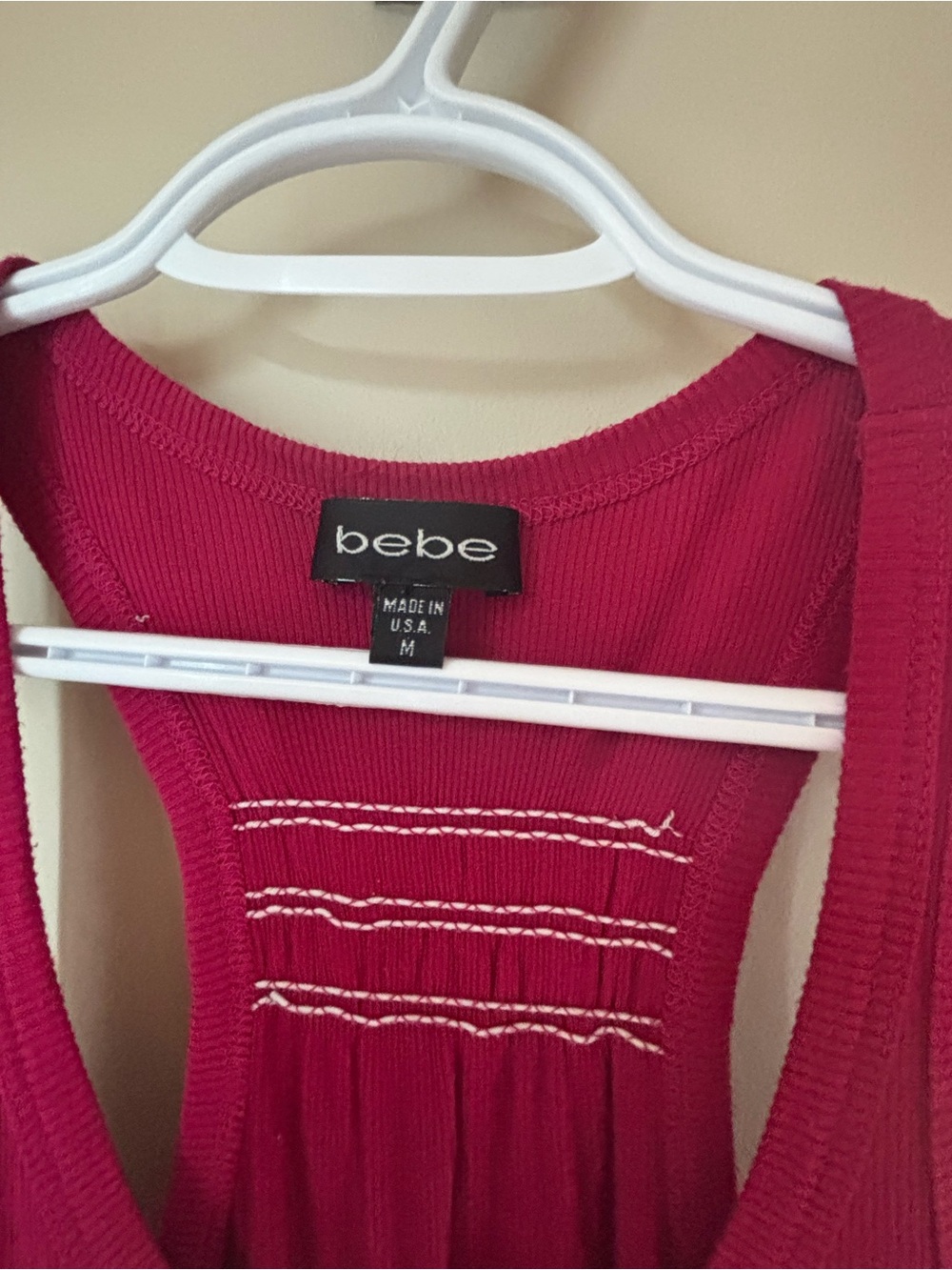 bebe Red/Pink Rhinestone Logo Ribbed Tank Top | Y2K | Size M - Picture 3 of 4